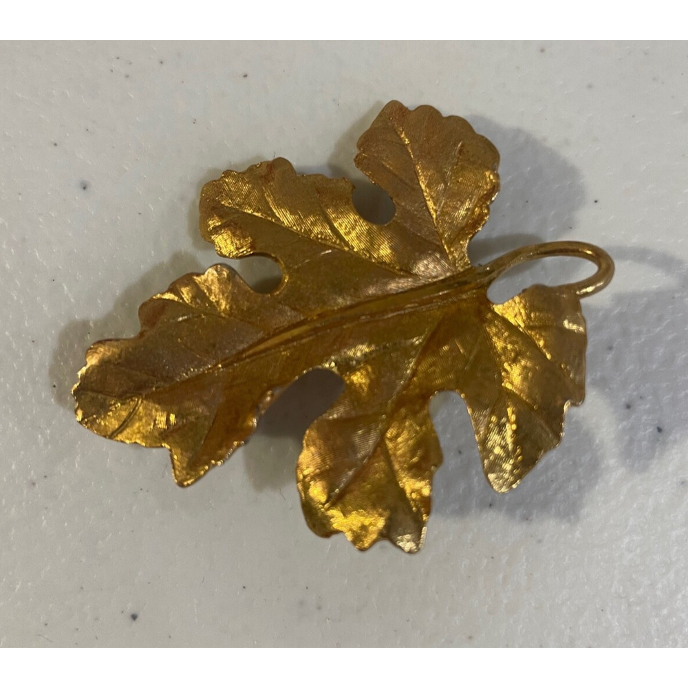 Brushed Gold Tone Metal Leaf Brooch Vintage Fall 2.5 Inch Costume Career Office